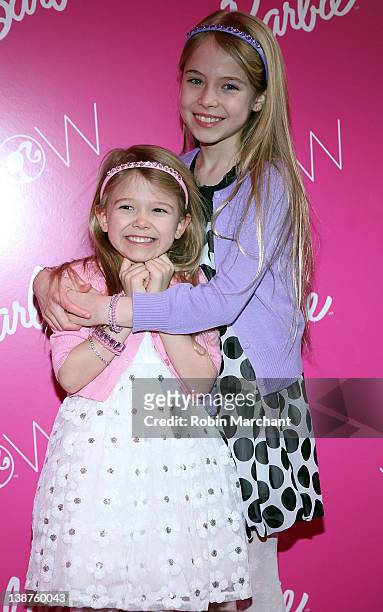 Erin Gerasimovich and Alexa Gerasimovich visits Barbie's Dream Closet in Lincoln Center at the David Rubenstein Atrium on February 11, 2012 in New...