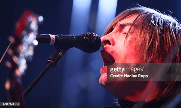 Gustaf Norens of Mando Diao perform on stage during the Thomas Sabo Party at Postpalast on February 11, 2012 in Munich, Germany.
