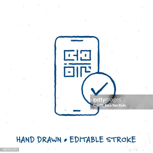 sketchy digital vaccine passport line icon with editable stroke - covid 19 vaccine card stock illustrations