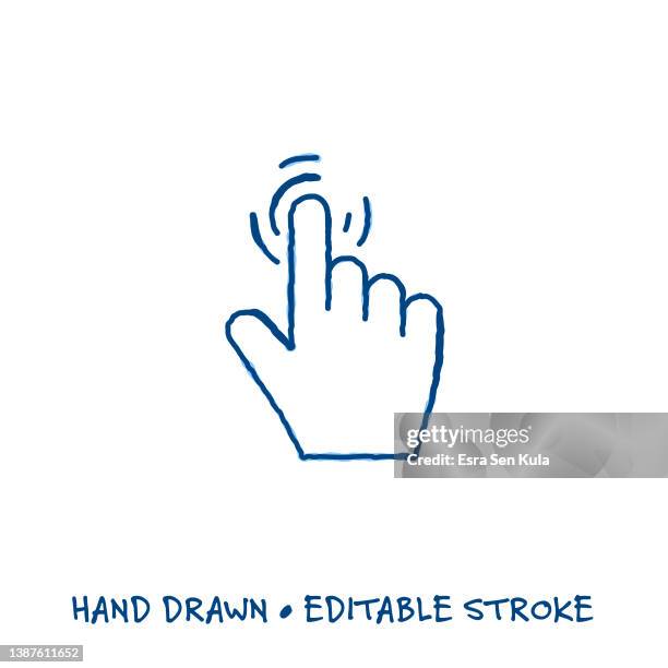 sketchy click hand line icon with editable stroke - finger tapping stock illustrations
