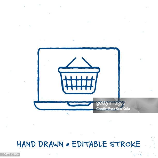 sketchy online shopping line icon with editable stroke - pencil drawing stock illustrations