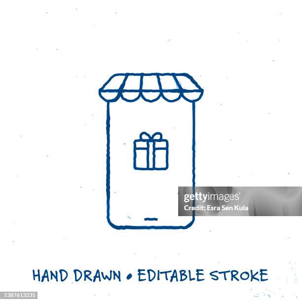 sketchy online gift shop line icon with editable stroke - gift card icon editable stroke stock illustrations