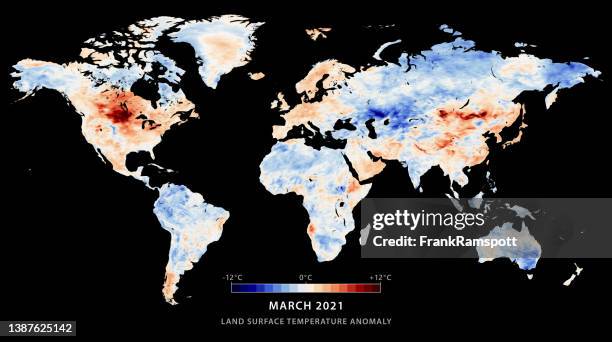 world map land surface temperature anomaly march 2021 - climate march stock illustrations