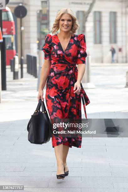 Charlotte Hawkins is seen arriving at Global Radio Studios on March 25, 2022 in London, England.