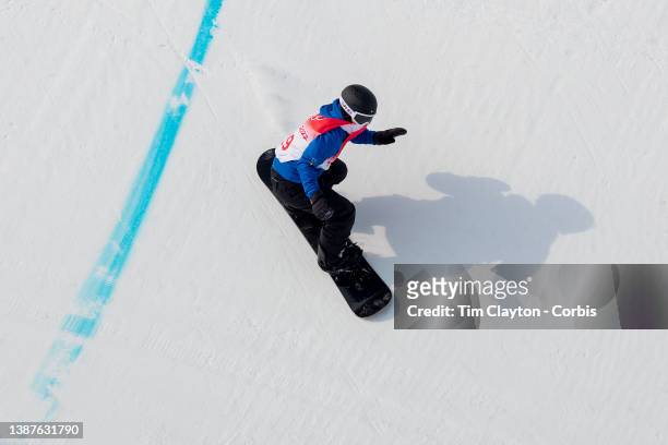 February 09: Louis Philip Vito III of Italy in action in the Men's Snowboard Halfpipe Qualification at Genting Snow Park during the Winter Olympic...