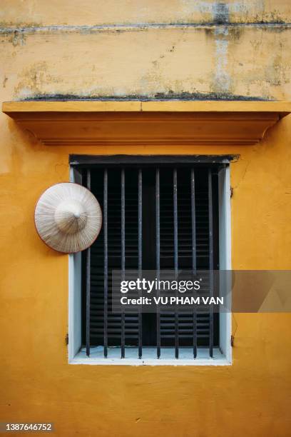 vietnamese traditional straw hat with copy space - vietnam wall stock pictures, royalty-free photos & images