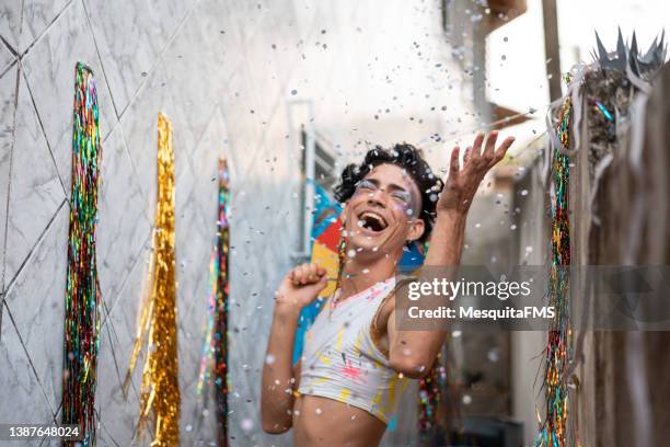 gay man enjoying the carnaval - drag stock pictures, royalty-free photos & images