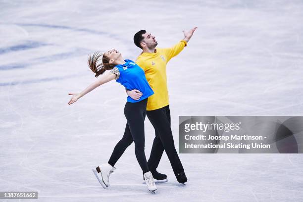 Oleksandra Nazarova and Maksym Nikitin of Ukraine compete in the Ice Dance Rhythm Dance during day 3 of the ISU World Figure Skating Championships at...