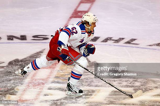 Carl Hagelin of the New York Rangers and team Alfredsson skates against Team Chara during the 2012 Molson Canadian NHL All-Star Skills Competition at...