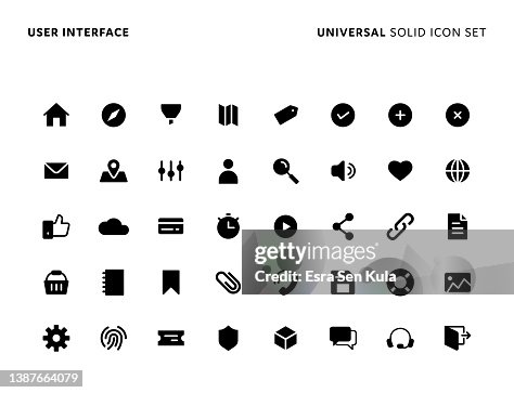 Interface do usuário Universal Solid Icon Set. Os ícones são adequados para web page, app móvel, interface do usuário, UX e design gui. Interface do usuário Universal Solid Icon Set. Os ícones são adequados para web page, app móvel, interface do usuário, UX e design gui.