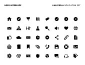 User Interface Universal Solid Icon Set. Icons are Suitable for Web Page, Mobile App, UI, UX and GUI design.