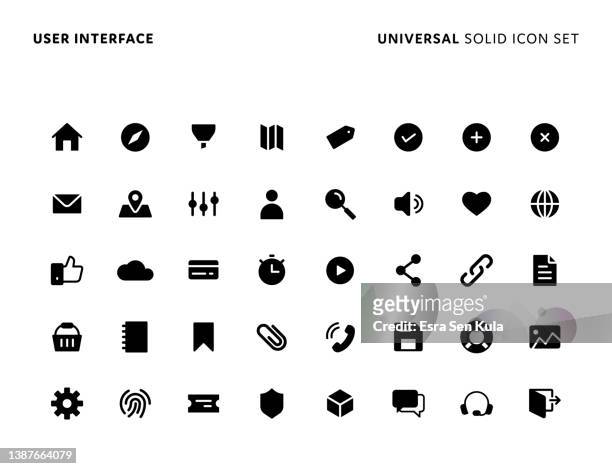 user interface universal solid icon set. icons are suitable for web page, mobile app, ui, ux and gui design. - graphical user interface stock illustrations