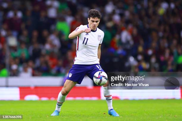 Giovanni Reyna of United States drives the ball during the match between Mexico and The United States as part of the Concacaf 2022 FIFA World Cup...