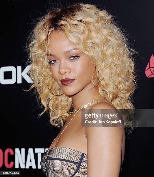 Recording artist Rihanna arrives at Roc Nation's Hosts Annual Private Pre-GRAMMY Brunch at Soho House on February 11, 2012 in West Hollywood,...