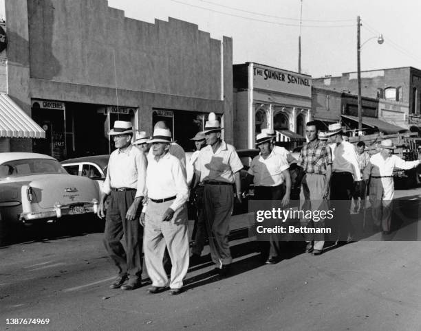 The jury in the Emmett Till trial outside Sumner courthouse during the trial of those accused of Till's murder, in Sumner, Mississippi, 23rd...