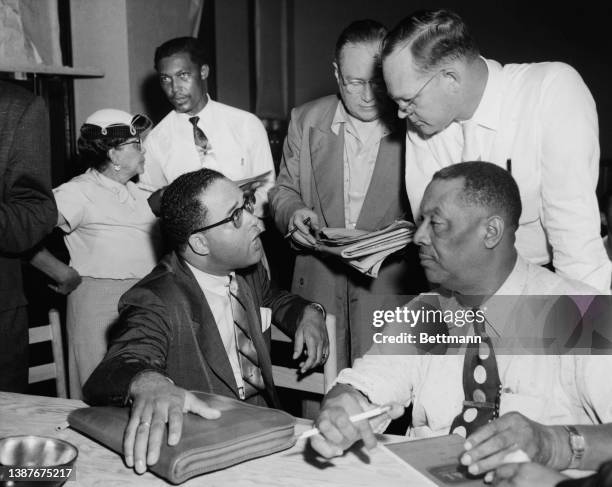 American politician Charles Diggs , member of the US House of Representatives from Michigan's 13th district, talking to reporters after his arrival...