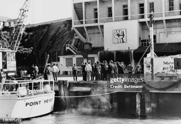 Marshals on an Alcatraz Island dock after they ended the 19-month occupation in a surprise raid on Alcatraz Island in San Francisco Bay, California,...
