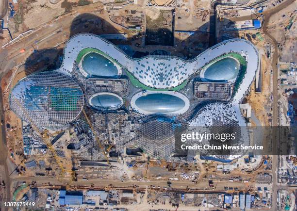 Aerial view of the construction site of Haikou International Duty Free City Complex, one of the major projects of the China Pilot Free Trade Zone, on...