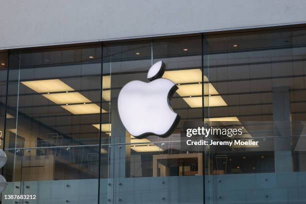 The exterior of an Apple store photographed on March 22, 2022 in Munich, Germany.