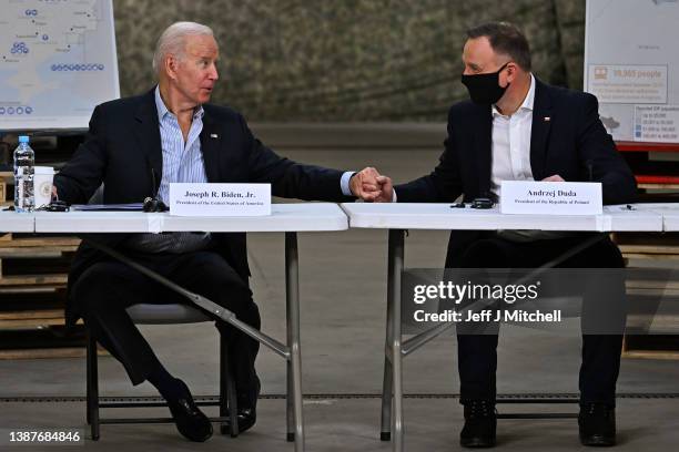 President Joe Biden meets with the President of Poland, Andrzej Duda on March 25, 2022 in Rzeszow, Poland. U.S. President Joe Biden meets with NATO...