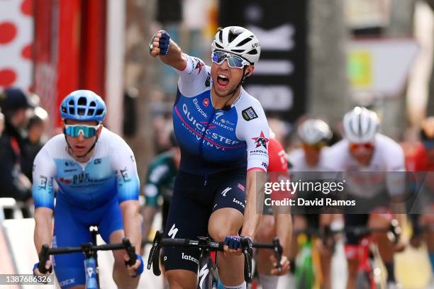 Ethan Vernon of United Kingdom and Team Quick-Step - Alpha Vinyl celebrates at finish line as stage winner during the 101st Volta Ciclista a...