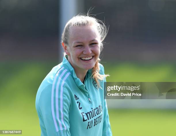 Frida Maanum of Arsenal during the Arsenal Women's training session at London Colney on March 25, 2022 in St Albans, England.
