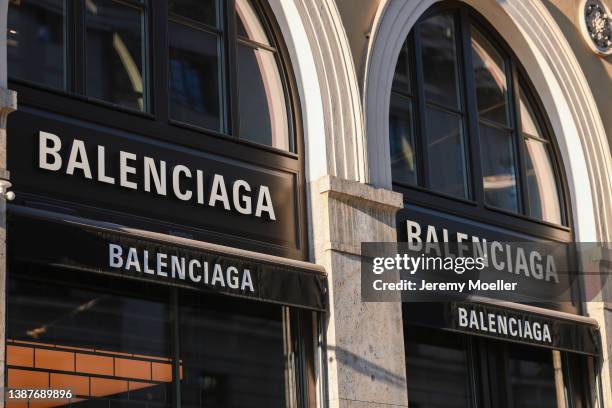 The exterior of a Balenciaga store photographed on March 22, 2022 in Munich, Germany.