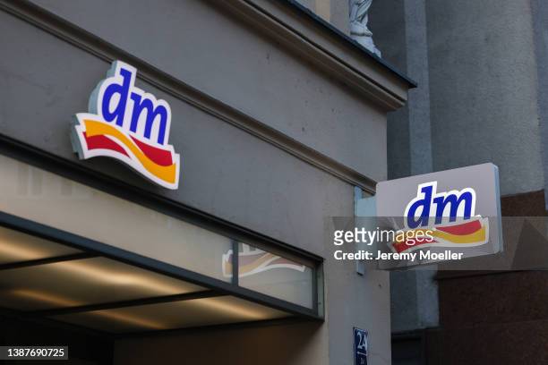 The exterior of a dm store photographed on March 22, 2022 in Munich, Germany.