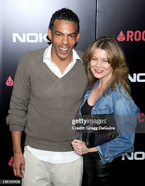 Actress Ellen Pompeo and husband Chris Ivery arrive at Roc Nation Pre-Grammy Brunch at Soho House on February 11, 2012 in West Hollywood, California.