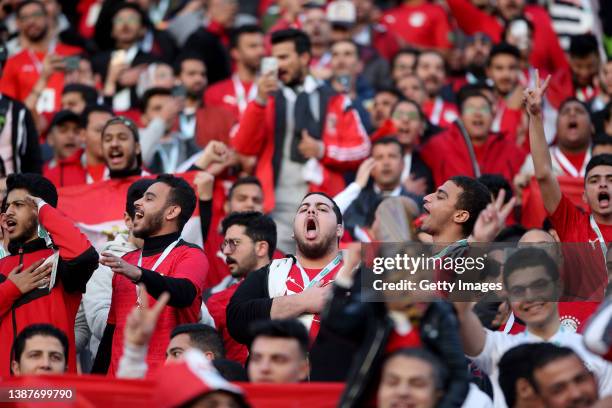 Fans of Egypt show their support for their side prior to the FIFA World Cup Qatar 2022 qualification match between Egypt and Senegal at Cairo...
