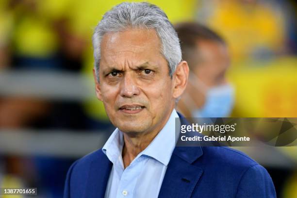 Reinaldo Rueda coach of Colombia looks on during a match between Colombia and Bolivia as part of FIFA World Cup Qatar 2022 Qualifier on March 24,...