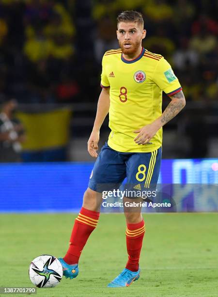 Gustavo Cuellar of Colombia controls the ball during a match between Colombia and Bolivia as part of FIFA World Cup Qatar 2022 Qualifier on March 24,...