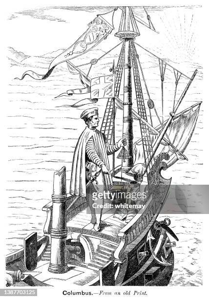 christoph kolumbus an bord eines schiffes - cristobal colon stock-grafiken, -clipart, -cartoons und -symbole