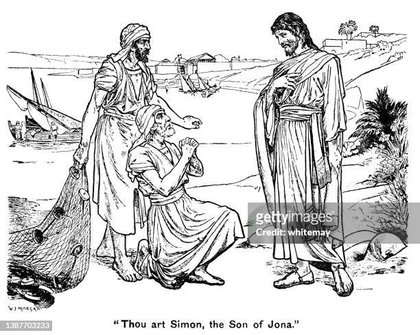 simon peter, son of jonah, kneeling before jesus christ - 使徒 幅插畫檔、美工圖案、卡通及圖標