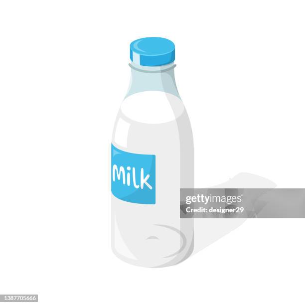 ilustraciones, imágenes clip art, dibujos animados e iconos de stock de botella de leche icon diseño plano. - botella de leche