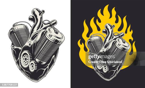 metal motor engine heart. vector illustration. - bike white background stock illustrations