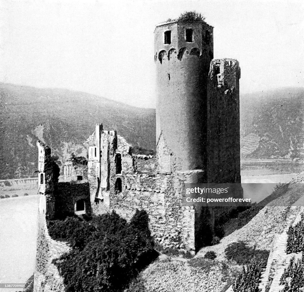 Ehrenfels Castle Ruins at the Town of Rüdesheim am Rhein in Hesse, Germany - 19th Century