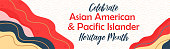 Asian American, Pacific Islanders Heritage month - celebration in USA. Vector banner with abstract shapes and lines in  traditional Asian colors. Greeting card, banner