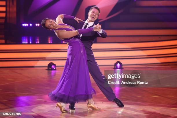 Caroline Bosbach and Valentin Lusin perform on stage during the 5th show of the 15th season of the television competition show "Let's Dance" at MMC...