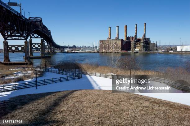 Landscape view underneath the Pulaski Skyway and along the banks of the Hackensack River, in the newly constructed Skyway Park, which when finished,...