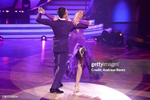 Caroline Bosbach and Valentin Lusin perform on stage during the 5th show of the 15th season of the television competition show "Let's Dance" at MMC...