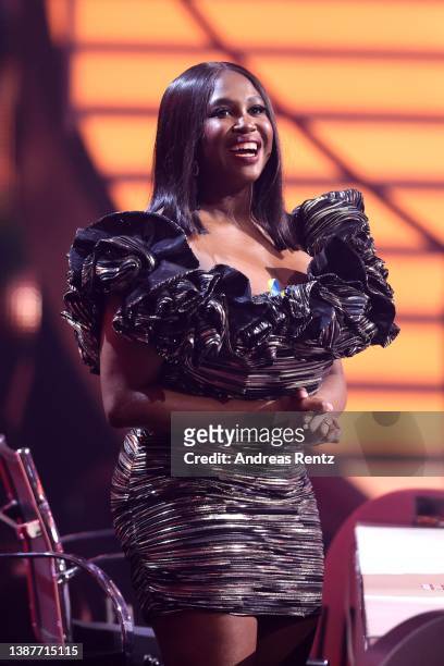 Motsi Mabuse is seen on stage during the 5th show of the 15th season of the television competition show "Let's Dance" at MMC Studios on March 25,...