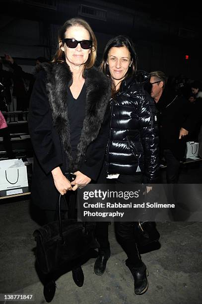 Lisa Love and Sally Singer attend the Alexander Wang Fall 2012 fashion show during Mercedes-Benz Fashion Week at Pier 94 on February 11, 2012 in New...