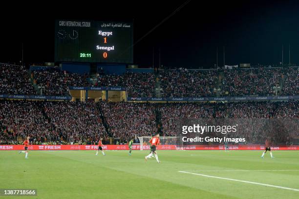 General view of the scoreboard in Cairo International Stadium during the FIFA World Cup Qatar 2022 qualification match between Egypt and Senegal at...