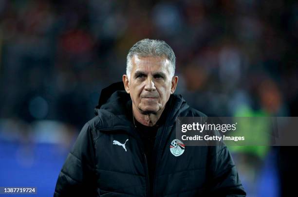 Head Coach of Egypt Carlos Queiroz looks on during the FIFA World Cup Qatar 2022 qualification match between Egypt and Senegal at Cairo International...