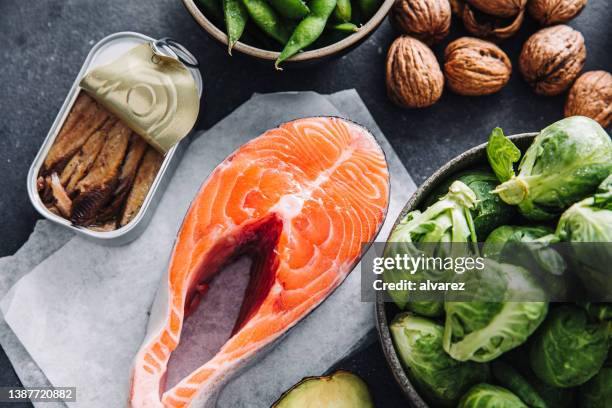 food with high content of omega 3 - omega 3 stock pictures, royalty-free photos & images