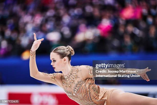 Loena Hendrickx of Belgium competes in the Ladies Free Skating during day 3 of the ISU World Figure Skating Championships at Sud de France Arena on...