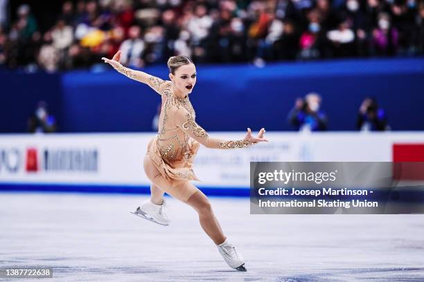 Loena Hendrickx of Belgium competes in the Ladies Free Skating during day 3 of the ISU World Figure Skating Championships at Sud de France Arena on...