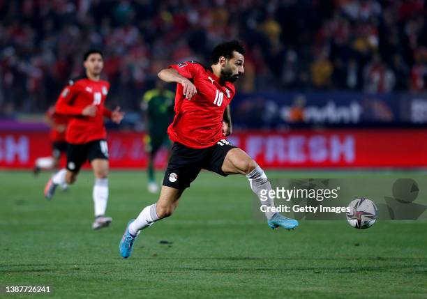 Mohamed Salah of Egypt in action during the FIFA World Cup Qatar 2022 qualification match between Egypt and Senegal at Cairo International Stadium on...