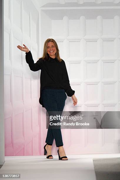 Amy Smilovic attends the runway at the Tibi Fall 2012 fashion show during Mercedes-Benz Fashion Week at The Stage at Lincoln Center on February 11,...